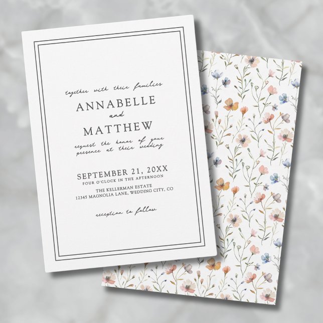 Invitation Botanique simple élégant Fleur sauvage Mariage Boh (Botanical Simple Elegant Wildflower Boho Wedding Invitation )