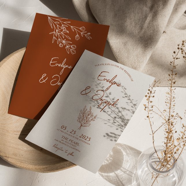 Invitation Botanique Terracotta Floral Boho Mariage tendance (Créateur téléchargé)