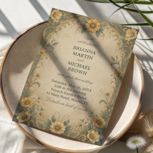 Invitation Botanique Tournesol Vintage