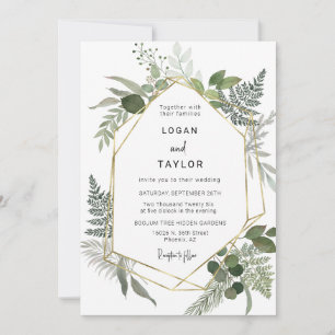 Invitation Botanique Verdure Boho Gold Frame QR Code Photo