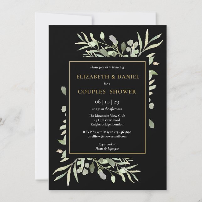 Invitation Botanique Verdure Feuille Couples Douche (Devant)