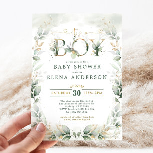 Invitation Botanique verdure Gold Garden Baby shower de garço