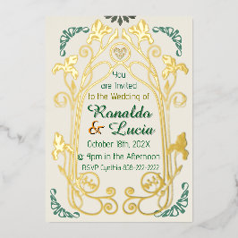 Invitation Botanique Vert Or Art Nouveau