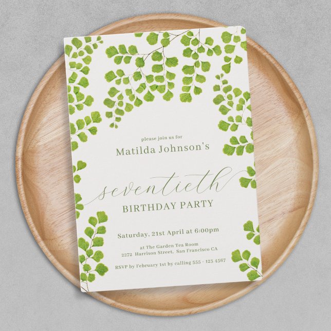Invitation Botanique verte 70e anniversaire (Green Botanical 70th Birthday Invitation)
