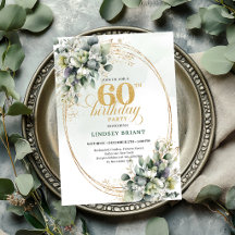 Invitation botanique verte et blanche pour 60e ann