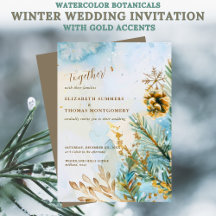 Botaniques Aquarelle Mariage Hiver Accents Dorés