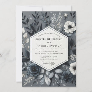 Invitation Botaniques de mariage nocturnes gris ardoise