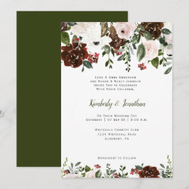 Invitation Botaniques florales rouge indien blanc vert forêt