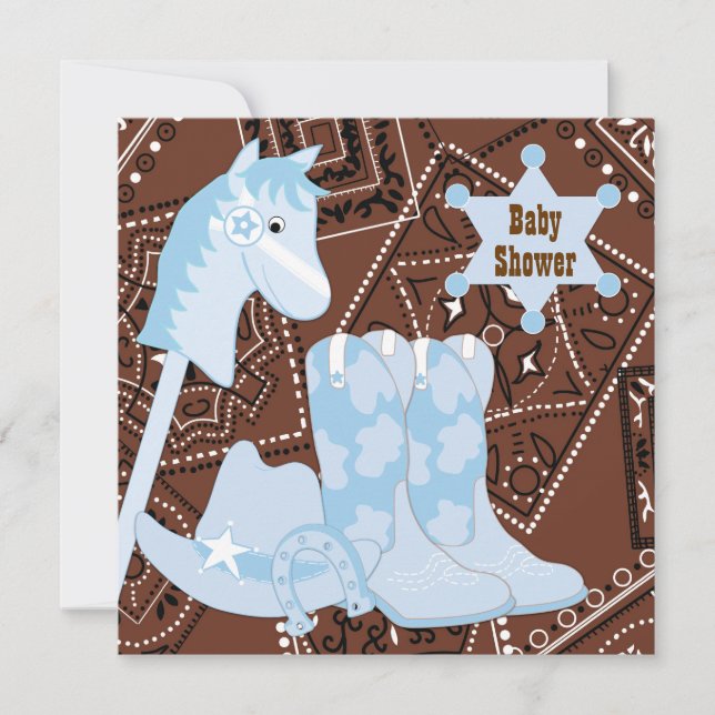 Invitation Botte de cowboy bleu Brown Baby shower (Devant)