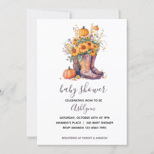 Invitation Botte de cowboy Citrouille Floral Baby shower d'au