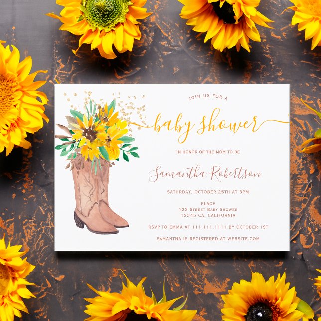 Invitation Botte de cowboy rustique baby shower de chute d'aq (Rustic cowboy boots watercolor fall baby shower invitation)