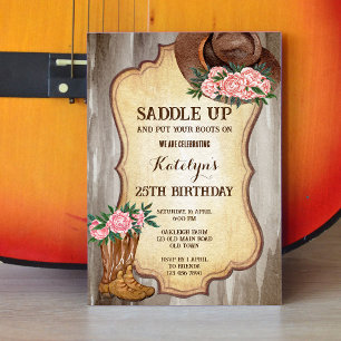 Invitation Botte de cowboy rustique et pivoines casquettes aq