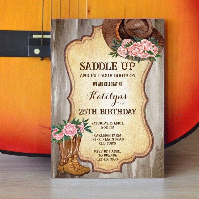 Invitation Botte de cowboy rustique et pivoines casquettes aq (Créateur téléchargé)