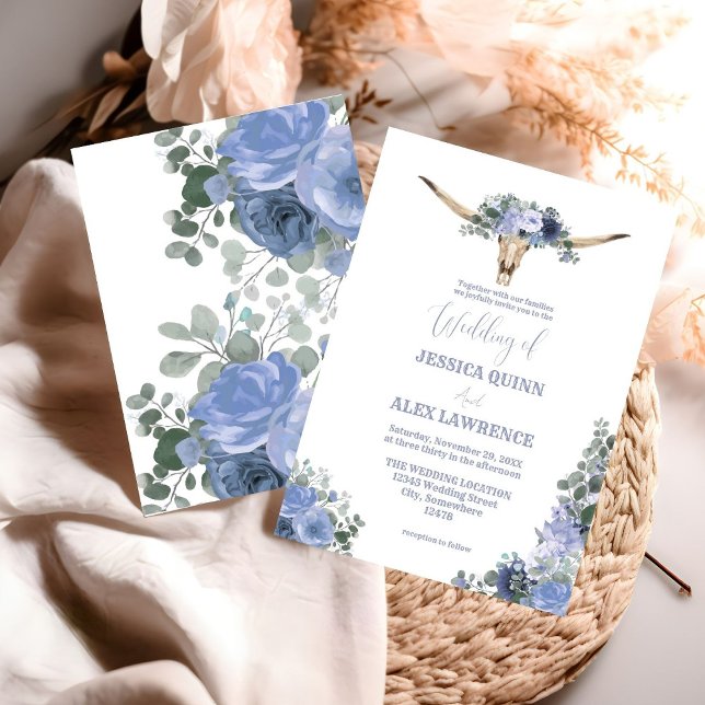 Invitation Botte Florale Bleu Boot Bow Mariage occidental (Créateur téléchargé)