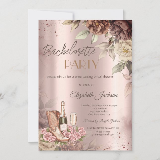 Invitation Botte rose en verre de vin Bachelorette (Devant)