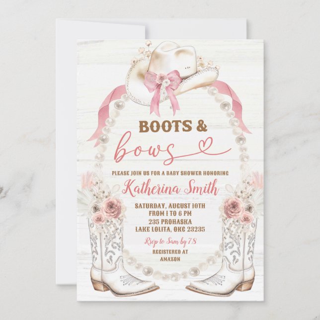 Invitation Botte rose perle, bottes et Baby shower de la bott (Devant)