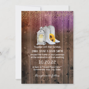 Invitation Botte rustique Cowboy Lantern Mariage Confetti Or