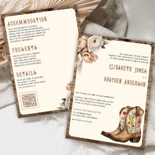 Invitation Botte Rustique Floral Western Code QR Mariage