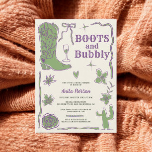 Invitation Botte violet vert gribouillis bottes bulle douche 