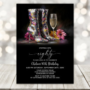 Invitation Bottes à paillettes argentées Fête d'anniversaire