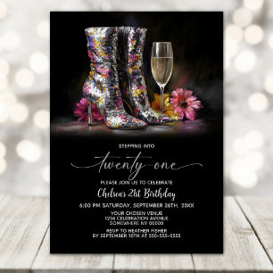 Invitation Bottes à paillettes argentées Fête d'anniversaire