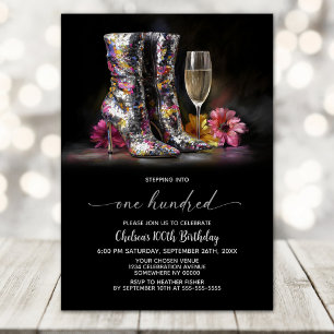Invitation Bottes à paillettes argentées Fête des 100 ans