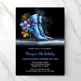 Invitation Bottes à paillettes bleues Fête d'anniversaire tou