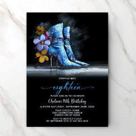 Invitation Bottes à paillettes bleues Fête des 18 ans