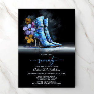 Invitation Bottes à paillettes bleues Fête des 70 ans