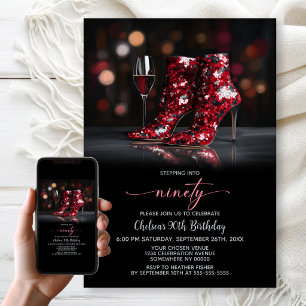 Invitation Bottes à paillettes rouges Fête des 90 ans