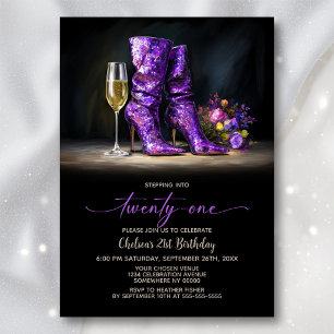 Invitation Bottes à paillettes violettes Fête d'anniversaire