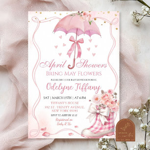 Invitation Bottes à parapluies rose Bow avril Douches bébé fi