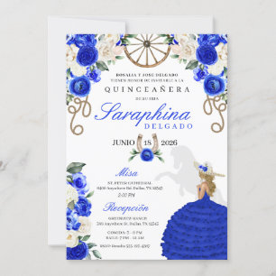 Invitation Bottes bleues royales et Roses Charro Quinceañera