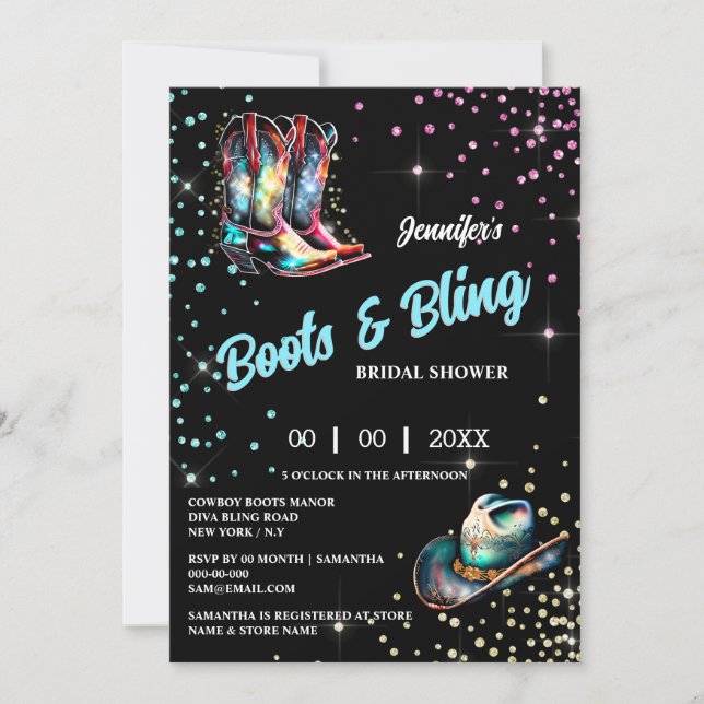 Invitation Bottes Bling cowboy bottes stetson parties scintil (Devant)