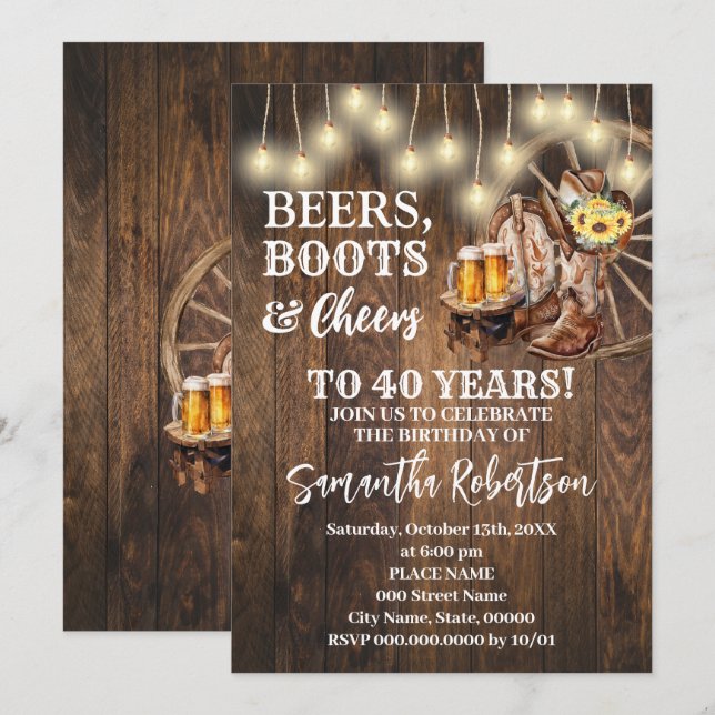 Invitation Bottes de bières et encouragements tournesols Occi (Devant / Derrière)