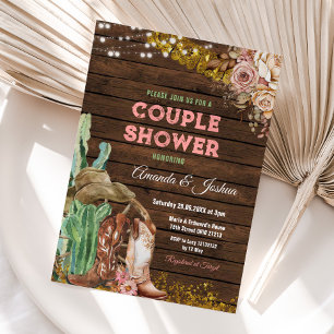 Invitation Bottes de campagne rustiques Couple douche Bois Fl
