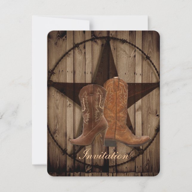 Invitation Bottes de cow-boy Texas Star Mariage occidental de (Devant)