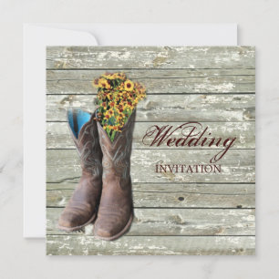 Invitation bottes de cowboy à fleurs mariage campagnard occid