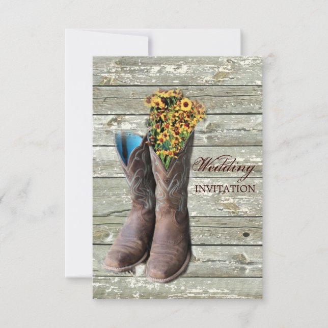 Invitation bottes de cowboy à fleurs mariage campagnard occid (Devant)