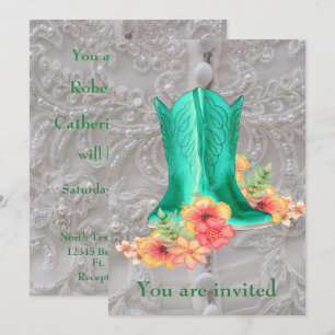 Invitation Bottes de cowboy de mariage occidentales Fleurs et
