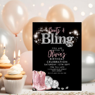 Invitation Bottes de cowboy et Bling Party