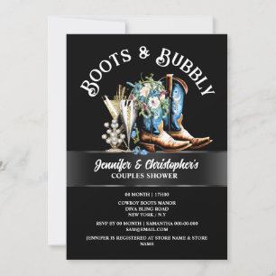 Invitation Bottes de cowboy occidental bleu noir bulle chic