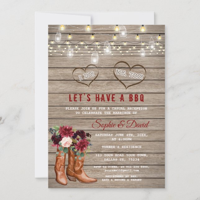 Invitation Bottes de cowboy occidentales Fleurs de Bourgogne  (Devant)