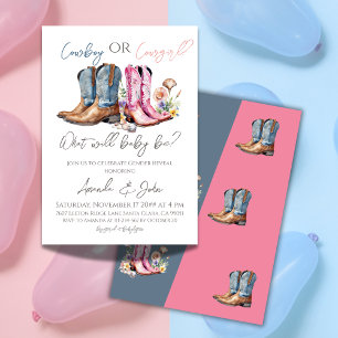 Invitation Bottes de cowboy ou de cowgirl bleu rose Genre Rév