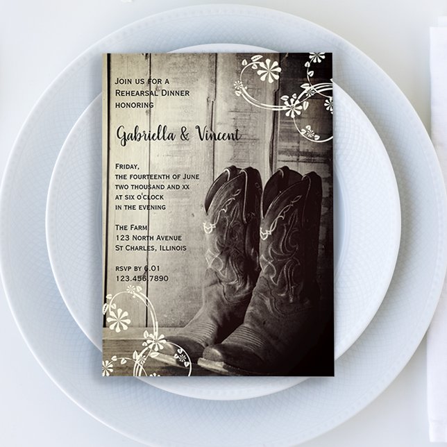 Invitation Bottes de cowboy rustiques dîner de répétition de  (Créateur téléchargé)