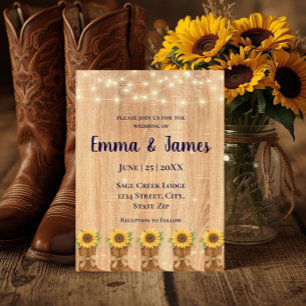 Invitation Bottes de cowboy rustiques en bois de tournesol Ma