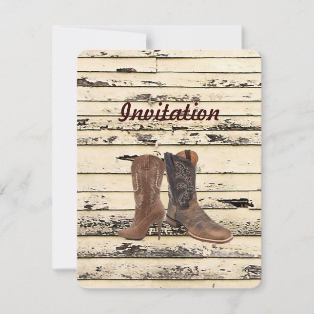 Invitation Bottes de cowboy rustiques mariage western campagn (Devant)