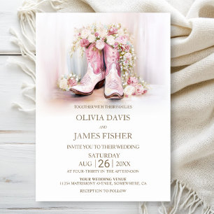 Invitation Bottes de cowgirl florales roses de mariage 
