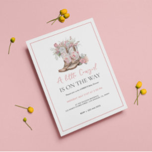 Invitation Bottes de cowgirl florales roses et douche de baie