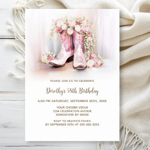 Invitation Bottes de cowgirl florales roses pour fête d'anniv
